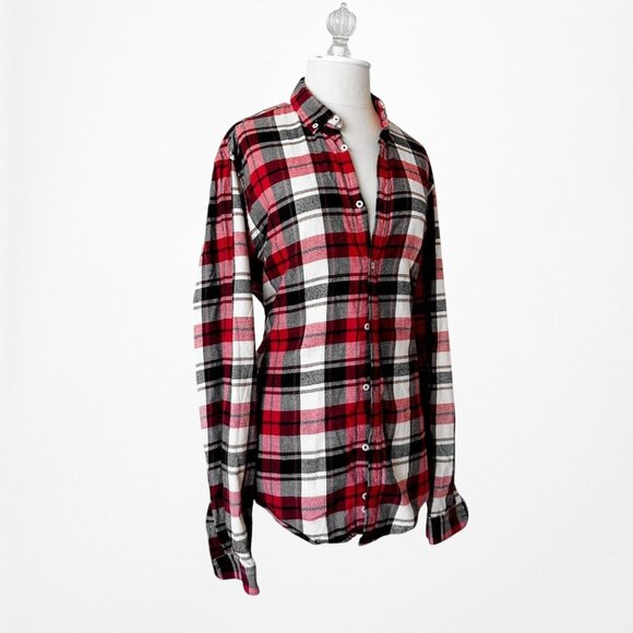 Zara Men's Checkered Plaid White Red Black Button Down Front Shirt Size M - Picture 4 of 6